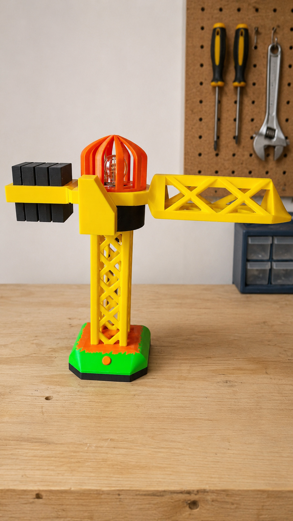 Oranje modulaire speelcomponent met zwarte ringen